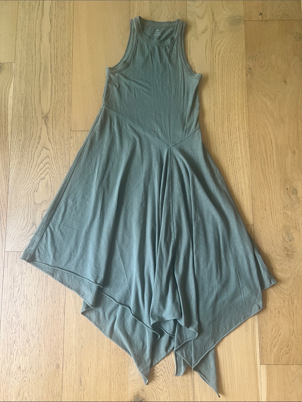 aerie Sleeveless Asymmetrical Handkerchief Hem Dress in Sage
